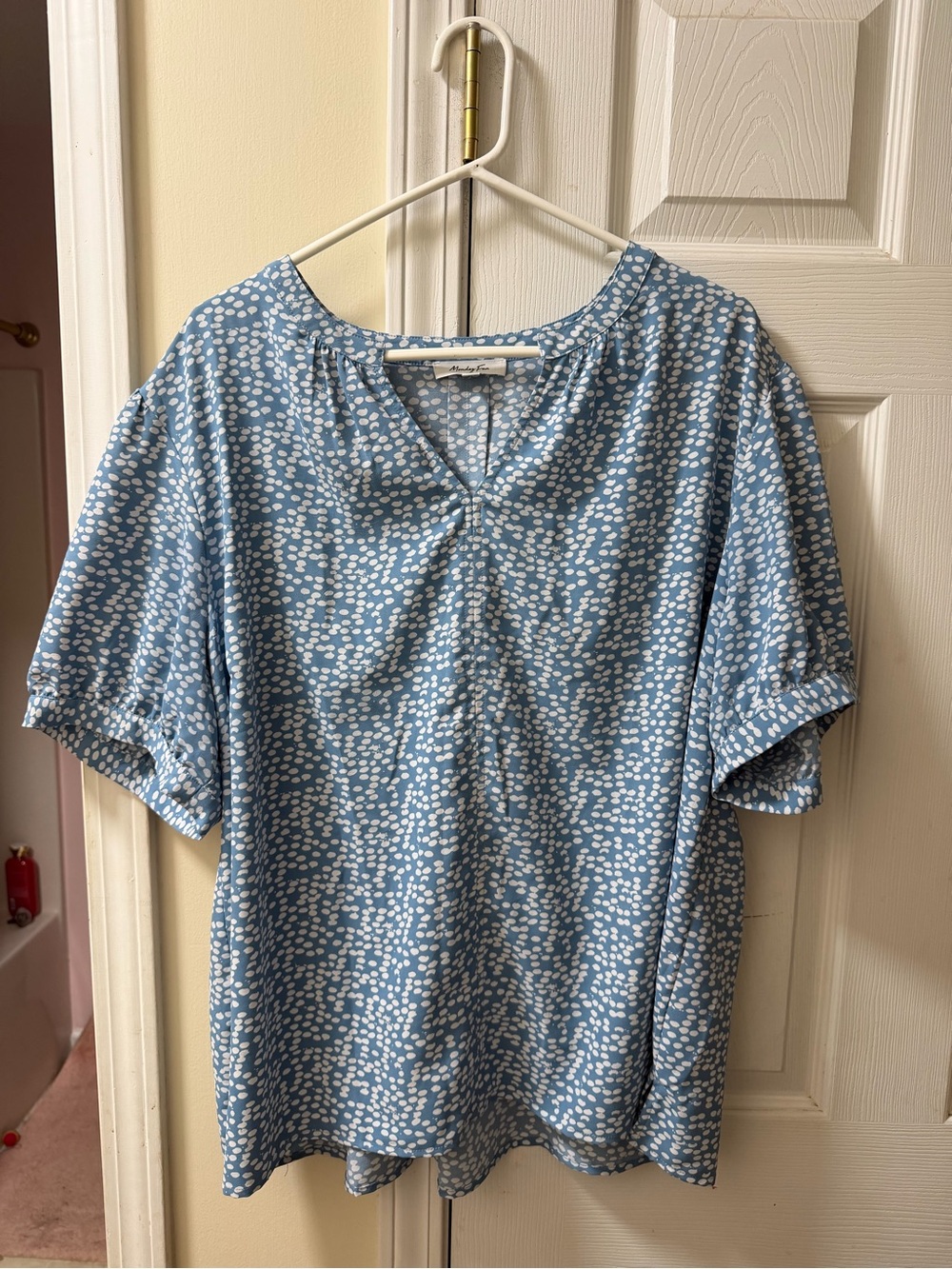 Monday Fun Light Blue Polka-Dot Blouse